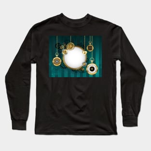 Round Mechanical Banner on Green Background ( Steampunk ) Long Sleeve T-Shirt